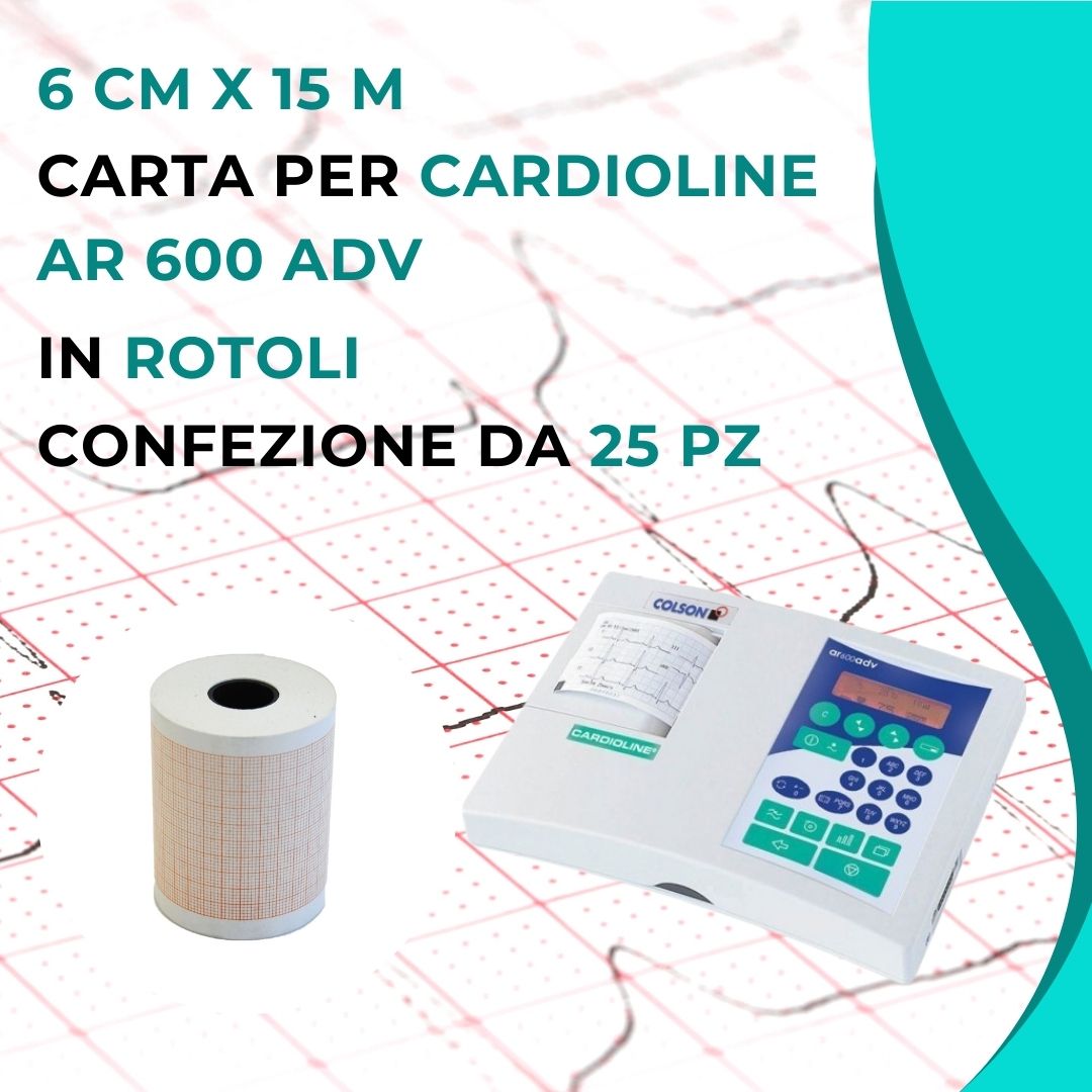 Carta per ecg Cardioline AR 600-ADV - 25 rotoli - 6 cm x 15 m